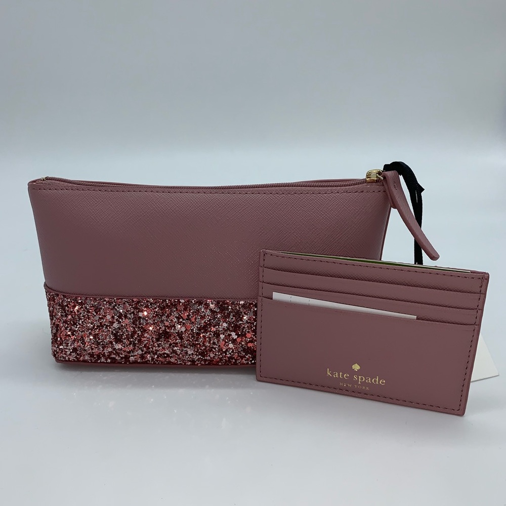 Kate Spade ♠️ Glitter Makeup Bag Cardholder Bundle - Picture 2 of 4